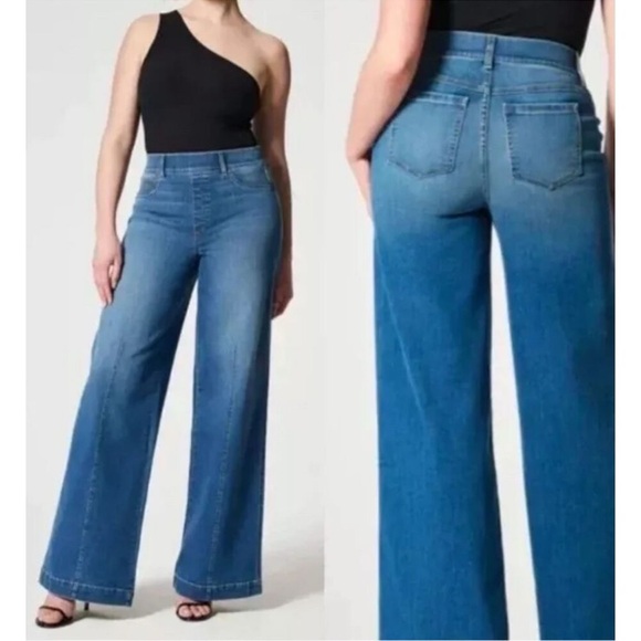 SPANX Denim - SPANX Seamed Front Pull On Wide Leg Jeans - Tall Inseam